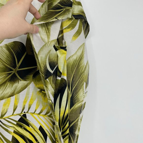 Laura Green and Yellow Botanical Leaf print flutter sleeve blouse keyhole neck S - Picture 7 of 12